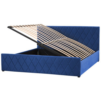 Beliani Ottoman Bed Velvet Rochefort 180 X 200 Cm (Eu Super King) Navy Blue - image 1
