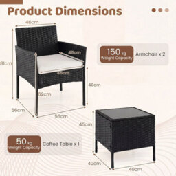 3-Piece Rattan Garden Furniture Set - Black - thumbnail 2