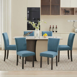 Set Of 2 Modern Parsons Dining Chairs, High Back Upholstered Side Chairs With Nailhead Trim, Linen Fabric, Blue - thumbnail 7