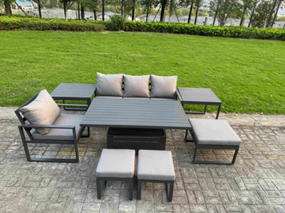 Fimous Aluminum Outdoor Dining Set Includes Adjustable Rising Lifting Dining Table Chairs With 3 Footstools 2 Side Tables - image 1