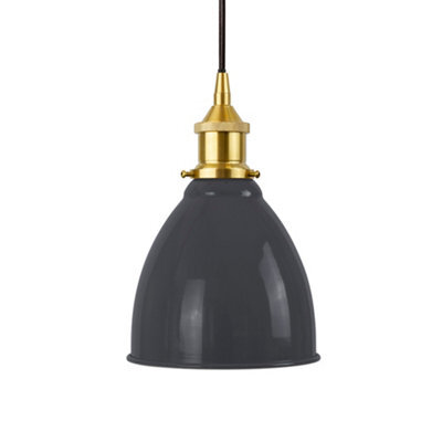 Slate Grey Classic Small Pantry Metal Painted Dome Pendant Light With Polished Brass Lamp Holder And Black Round Cable - Se Home - image 1