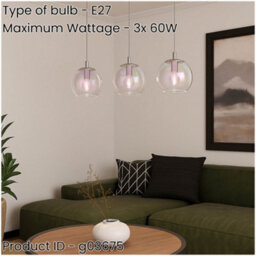 Loops Stylish Modern Chrome Triple Pendant Ceiling Light With E27 Fitting For Contemporary Interiors - thumbnail 2