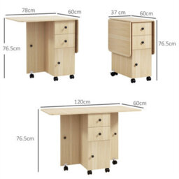 Natural Wood Folding Dining Table With Drop Leaf For 4-6 Rolling Kitchen Table - thumbnail 2