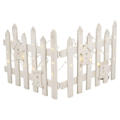 Urbn-Living Urbnliving 40Cm Rustic Wooden Snow Fence White 30 Led Lights Christmas Xmas Tree Skirt Stand Cover - image 1