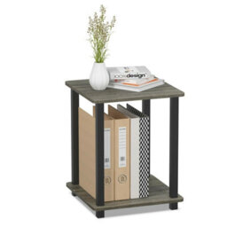 Walplus Furinno Simplistic End Table, Set Of Two, French Oak Grey/black
