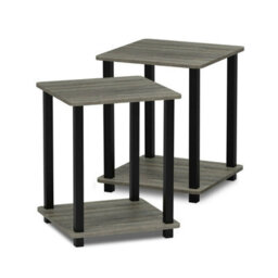 Walplus Furinno Simplistic End Table, Set Of Two, French Oak Grey/black - thumbnail 3