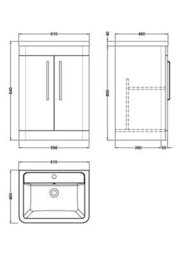 Balterley Aldershawe Contemporary Floor Standing 2 Door Bathroom Vanity Unit & Ceramic Basin, Dark Grey, 610mm - thumbnail 8
