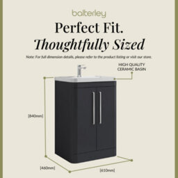 Balterley Aldershawe Contemporary Floor Standing 2 Door Bathroom Vanity Unit & Ceramic Basin, Dark Grey, 610mm - thumbnail 5