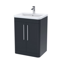 Balterley Aldershawe Contemporary Floor Standing 2 Door Bathroom Vanity Unit & Ceramic Basin, Dark Grey, 610mm - thumbnail 1