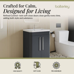 Balterley Aldershawe Contemporary Floor Standing 2 Door Bathroom Vanity Unit & Ceramic Basin, Dark Grey, 610mm - thumbnail 2