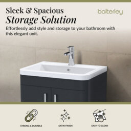 Balterley Aldershawe Contemporary Floor Standing 2 Door Bathroom Vanity Unit & Ceramic Basin, Dark Grey, 610mm - thumbnail 3