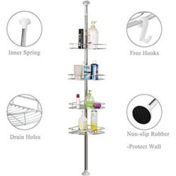 4 Tier Telescopic Bathroom Wall Corner Shelf Rack Shower Caddy -Stainless Steel - thumbnail 2