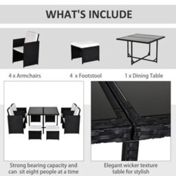Wyld Haus Viro Rattan 8-Seater Cube Garden Dining Set Black With Cushions And Square Tempered Glass Table - thumbnail 5