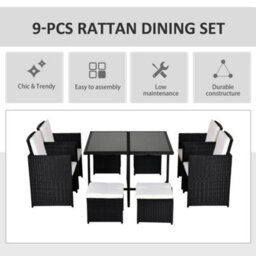 Wyld Haus Viro Rattan 8-Seater Cube Garden Dining Set Black With Cushions And Square Tempered Glass Table - thumbnail 4