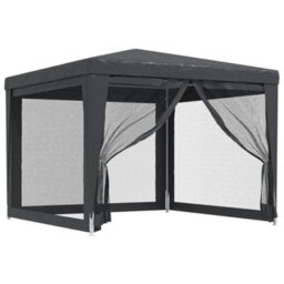 Walplus Party Tent Garden Gazebo Canopy With 4 Mesh Sidewalls Anthracite 3X3 M Hdpe - thumbnail 2