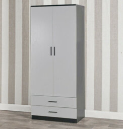 Urbnliving 180Cm Tall Wooden 2 Door Wardrobe Black Carcass And Grey Drawers With 2 Drawers Bedroom Storage Hanging Bar Clothes - thumbnail 1