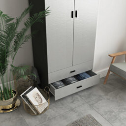 Urbnliving 180Cm Tall Wooden 2 Door Wardrobe Black Carcass And Grey Drawers With 2 Drawers Bedroom Storage Hanging Bar Clothes - thumbnail 4