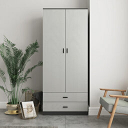 Urbnliving 180Cm Tall Wooden 2 Door Wardrobe Black Carcass And Grey Drawers With 2 Drawers Bedroom Storage Hanging Bar Clothes - thumbnail 2