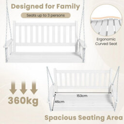Porch Hanging Swing Chair Wooden Garden Swing Bench W/slatted Back 3-Person - thumbnail 5