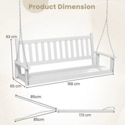 Porch Hanging Swing Chair Wooden Garden Swing Bench W/slatted Back 3-Person - thumbnail 2