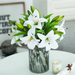 6 (37Cm) White Artificial Lily Flowers, White Bouquets, Realistic Faux Lily Flower For Wedding Party, Home Decor - thumbnail 1