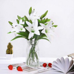 6 (37Cm) White Artificial Lily Flowers, White Bouquets, Realistic Faux Lily Flower For Wedding Party, Home Decor - thumbnail 4