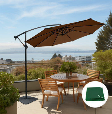 Sundaze 3M Coffee Garden Banana Parasol Cantilever Umbrella Hanging Patio, Base & Weather Protective Cover - image 1