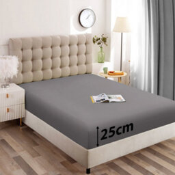 Ameha Plain Microfiber Fitted Sheet 25Cm Deep Pocket- Hypoallergenic Easy Care Grey Fitted Sheets Uk Double Bedsheet(137X191Cm) - thumbnail 2