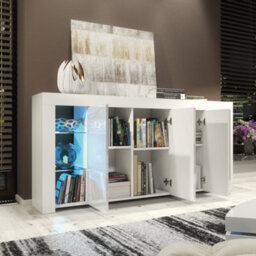 Sideboard Tv Unit Display Cabinet Cupboard Tv Stand Living Room High Gloss Doors - White - thumbnail 3