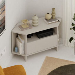 Decortie Modern Viva Corner Tv Unit Up To 36 Inch Tvs Push-To-Open Storage Cabinet, 3 Open Shelf Media Centre 95.7(W)Cm Sandstone - thumbnail 8