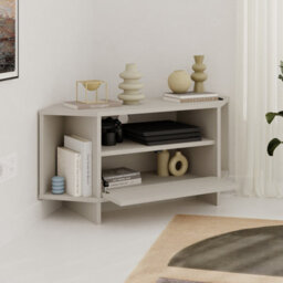 Decortie Modern Viva Corner Tv Unit Up To 36 Inch Tvs Push-To-Open Storage Cabinet, 3 Open Shelf Media Centre 95.7(W)Cm Sandstone - thumbnail 4