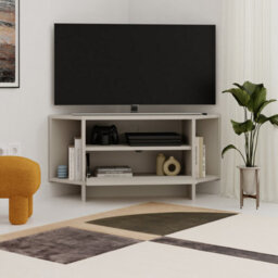 Decortie Modern Viva Corner Tv Unit Up To 36 Inch Tvs Push-To-Open Storage Cabinet, 3 Open Shelf Media Centre 95.7(W)Cm Sandstone - thumbnail 7