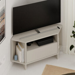 Decortie Modern Viva Corner Tv Unit Up To 36 Inch Tvs Push-To-Open Storage Cabinet, 3 Open Shelf Media Centre 95.7(W)Cm Sandstone - thumbnail 1