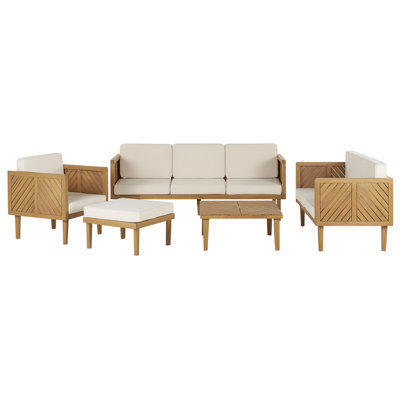 Beliani Garden Lounge Set With Table And Ottoman 6 Seater Baratti Acacia Wood Brown - image 1