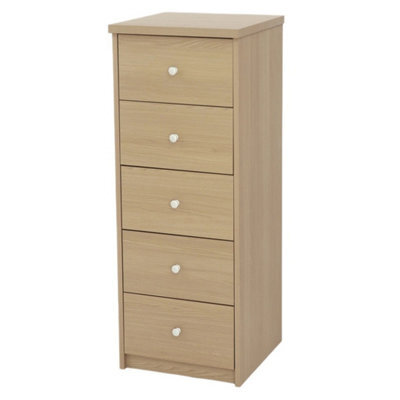 Oak-Effect 5-Drawer Chest Tall Narrow Dresser Storage - image 1