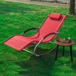 Sobuy Ogs28-R, Outdoor Garden Rocking Sun Lounger Recliner Relaxing Chair With Headrest And Side Bag, Red,w147Xd63Xh85 - thumbnail 2