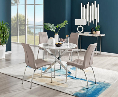 Furniturebox Uk Novara White Marble Round Dining Table & 4 Cappuccino Isco Chairs - image 1
