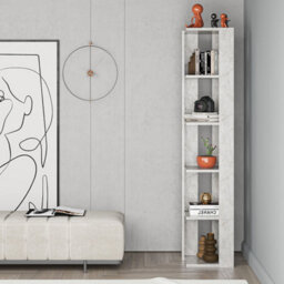Decortie Nati Tall Corner Bookcase Modern Shelving Unit Space-Saving Storage Gold Marble Effect 161Cm