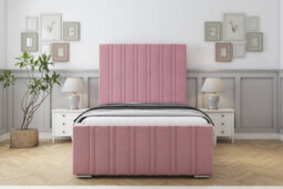 "Sloomy Radcliffe Pink Plush Bed Frame With Mattress With 50"" Upholstered Headboard 4'6 Double" - thumbnail 1