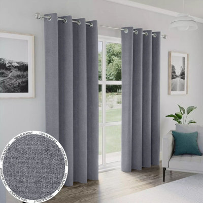 Moonlight Bedding Linen Texture 100%blackout Eyelet Curtain Pair Thermal Insulated For Summer Winter Curtains (Grey,90''x90'') - image 1