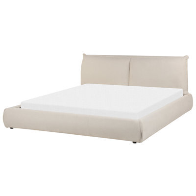 Beliani Bed Fabric Vinay 180 X 200 Cm (Eu Super King) Beige - image 1