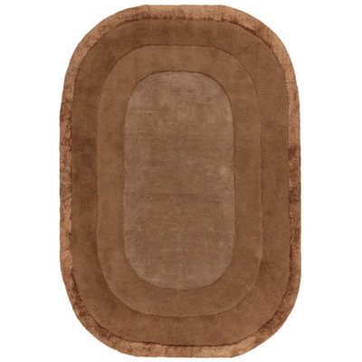 Beige Brown Shiny Handmade Bordered Wool 35mm Pile Stain-Resistant Rug For Bedroom, Living, & Dining Room-200Cm X 290Cm - image 1