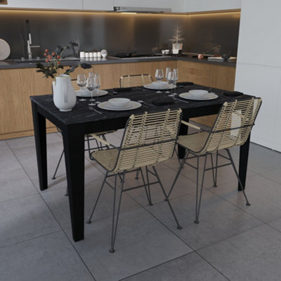 Decorotika Bud 145 Cm Marble Effect Dining Table For 4 People - Black Marble Effect And Black - image 1
