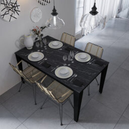 Decorotika Bud 145 Cm Marble Effect Dining Table For 4 People - Black Marble Effect And Black - thumbnail 2