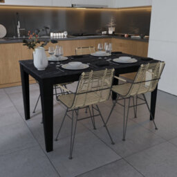 Decorotika Bud 145 Cm Marble Effect Dining Table For 4 People - Black Marble Effect And Black - thumbnail 1