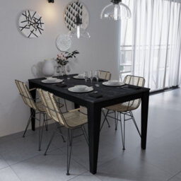 Decorotika Bud 145 Cm Marble Effect Dining Table For 4 People - Black Marble Effect And Black - thumbnail 3