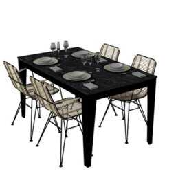 Decorotika Bud 145 Cm Marble Effect Dining Table For 4 People - Black Marble Effect And Black - thumbnail 4