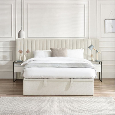 Paige White Fabric Ottoman Storage Hotel Bed Frame - 5Ft King Size - image 1