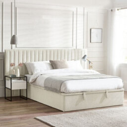 Paige White Fabric Ottoman Storage Hotel Bed Frame - 5Ft King Size - thumbnail 2