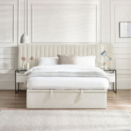 Paige White Fabric Ottoman Storage Hotel Bed Frame - 5Ft King Size - thumbnail 1
